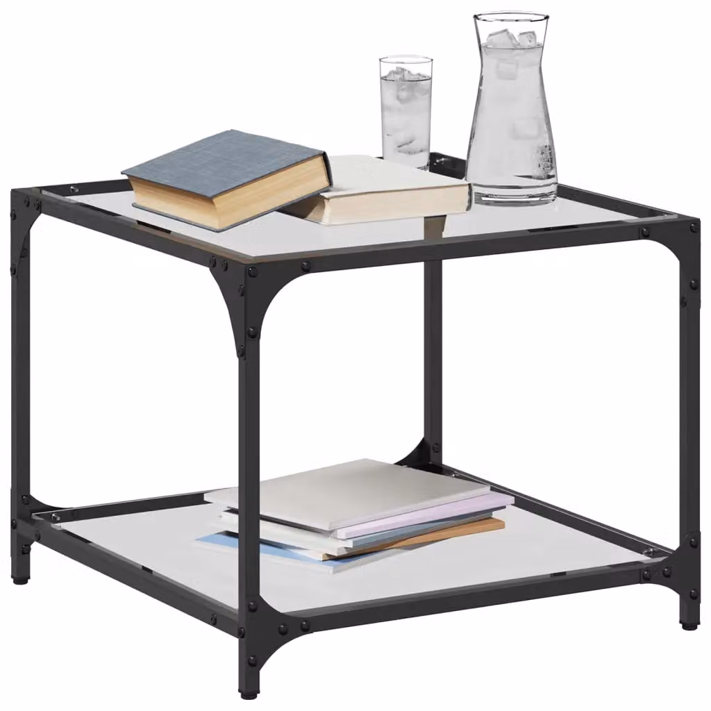 Berkfield Home Set of 2 Modern Square Coffee Tables with Transparent Glass Tops and Brown Steel Frames, W/D/H: 50 x 50 x 40 cm – 3