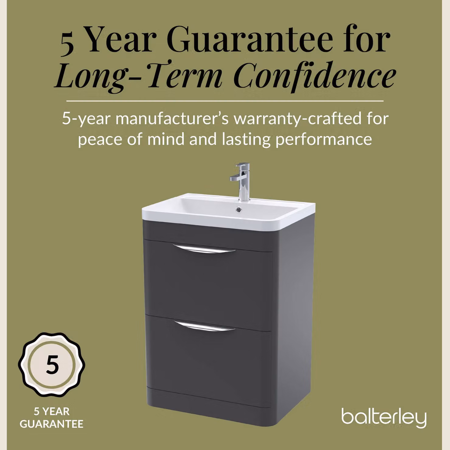Balterley Contemporary 2 Drawer Floor Vanity Unit in Matt Grey, W: 55 cm, H: 84 cm – 3