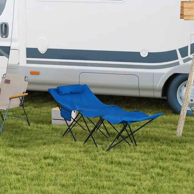 Outsunny Foldable Sun Lounger with Adjustable Headrest in Blue Oxford Fabric and Powder Coated Steel
