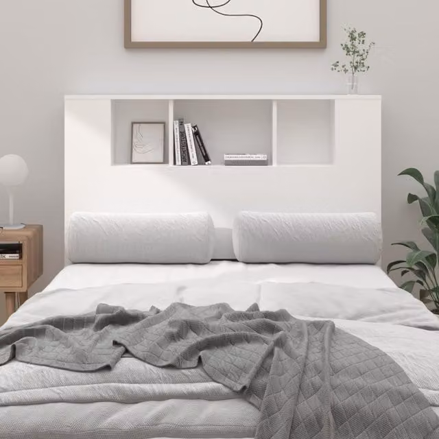 Berkfield Home Modern Headboard Cabinet in White, W: 120 cm, D: 18.5 cm, H: 104.5 cm – 1