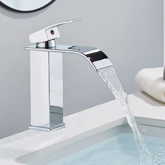 Hinsinc Cloakroom Waterfall Mono Basin Sink Mixer Tap in Silver Chrome