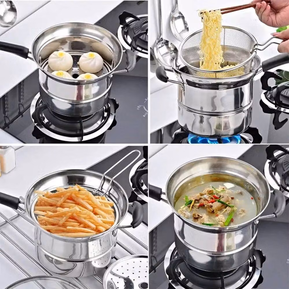 VOGREX Non-Stick Deep Chip Fryer Pan with Basket and Lid in Silver – 2