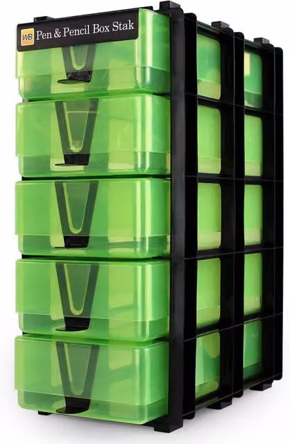 WestonBoxes Multi-Compartment Green Plastic Pen and Pencil Storage Unit for Art Supplies, Paper and Card
