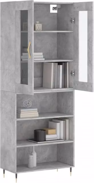 Berkfield Home Modern Highboard in Concrete Grey with Glass Doors, W/D/H: 69.5 x 34 x 180 cm