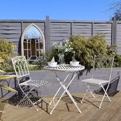 Charles Bentley Rustic Wrought Iron Bistro Set in Antique White, including 1 Circular Table and 2 Chairs, W/D/H: 70 x 70 x 75 cm – 3