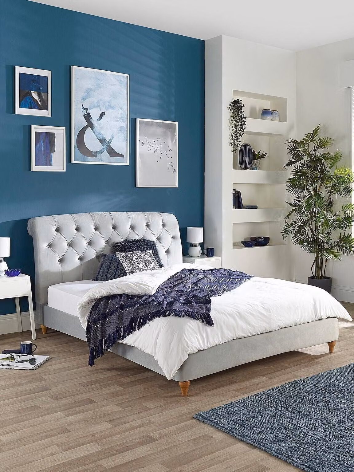 Aspire Sorento Kingsize Grey Velvet Upholstered Chesterfield Bed Frame, W/D/H: 180 x 200 cm