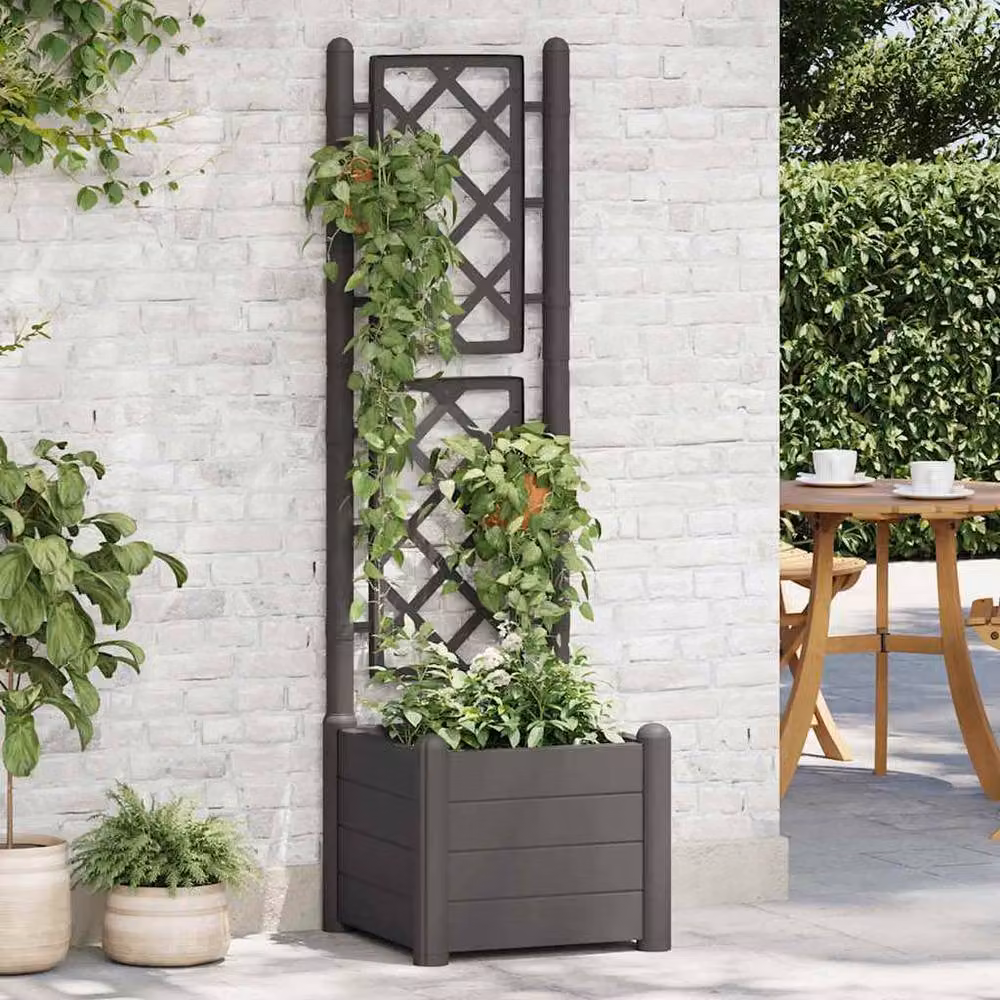 Berkfield Home Garden Planter with Trellis in Anthracite Black, W/D/H: 43 x 43 x 142 cm – 2