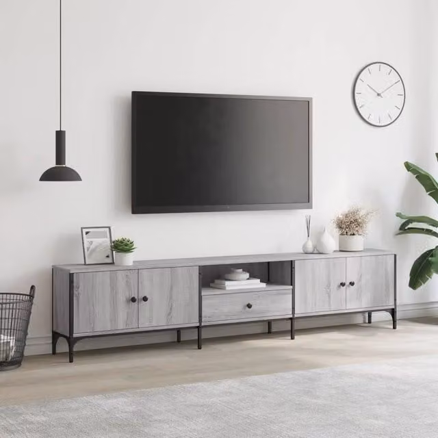 Berkfield Home Modern Grey Sonoma TV Cabinet with Drawer, W/D/H: 200 x 25 x 44 cm