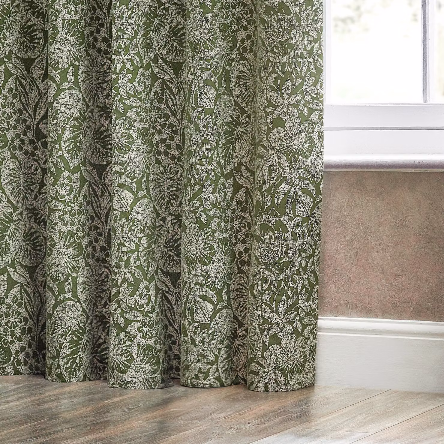 Wylder Nature Bali Botanical Jacquard Eyelet Curtains in Green, Width: 168 cm, Drop: 137 cm – 2