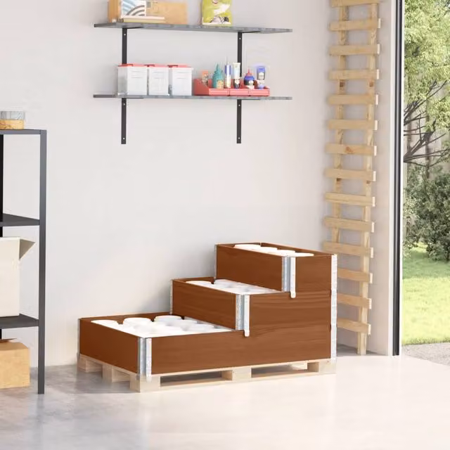 Berkfield Home 3-Tier Raised Bed in Brown Solid Wood and Galvanised Steel, W: 120 cm, D: 80 cm