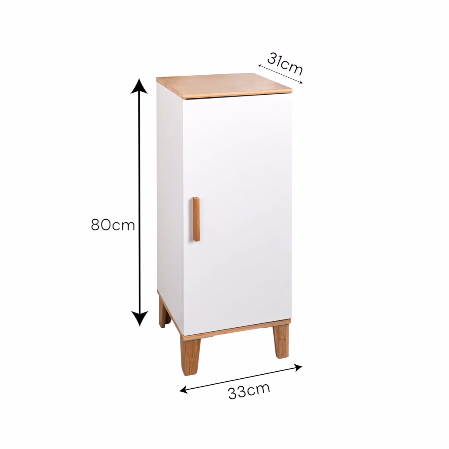 Showerdrape Amalfi Matt White and Bamboo Freestanding Single Floor Bathroom Cabinet with Internal Shelves and Hinged Doors – 3