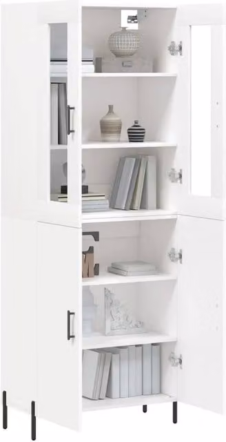 Berkfield Home Modern White Highboard with Glass Doors and Internal Shelves, W/D/H: 69.5 x 34 x 180 cm