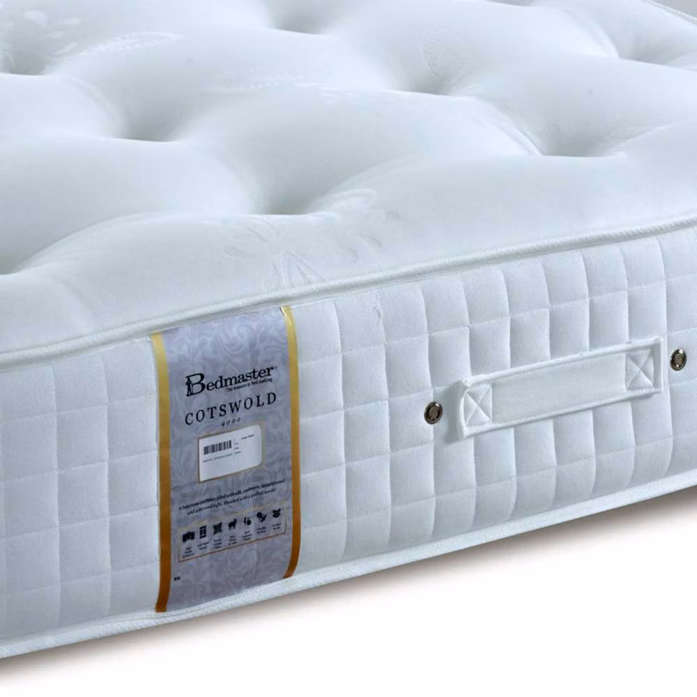 Bedmaster Grayson Wooden Ottoman Storage Bed with 3000 Pocket Sprung Natural Mattress in White, Double Size (W/D/H: 150 x 200 x 36.5 cm) – 3