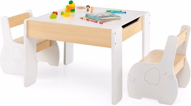 Costway Activity Desk and Chair Set with Reversible Blackboard in White