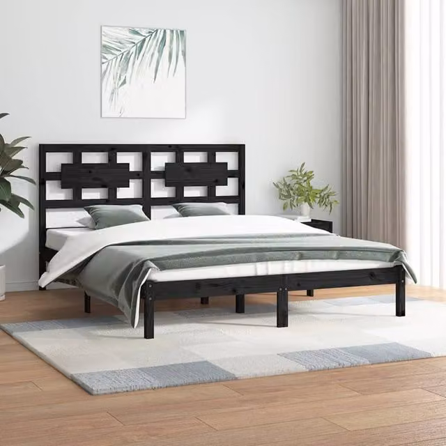 Berkfield Home Black Solid Wood Pine Bed Frame 200 x 200 cm – 1