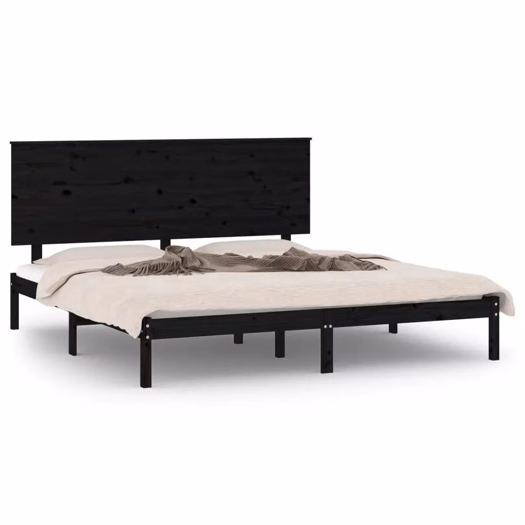Berkfield Home Black Solid Wood Pine Bed Frame W/D/H: 200 x 200 cm – 2