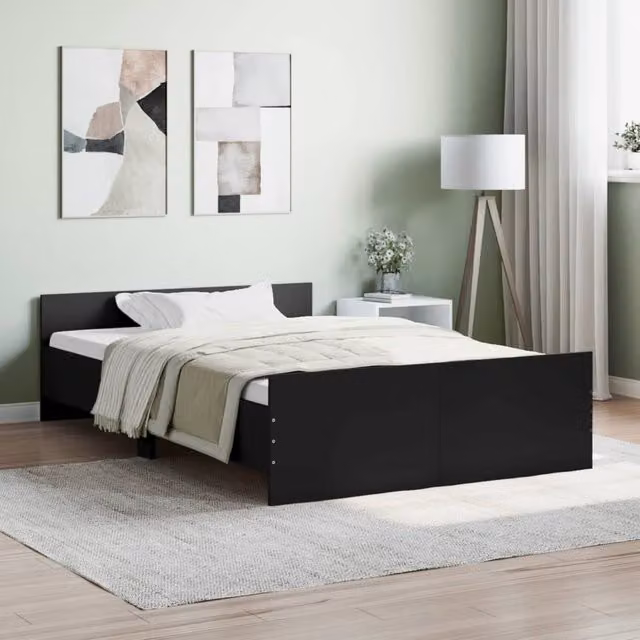 Berkfield Home Small Double Bed Frame with Headboard and Footboard in Black, W/D/H: 120 x 200 cm – 1