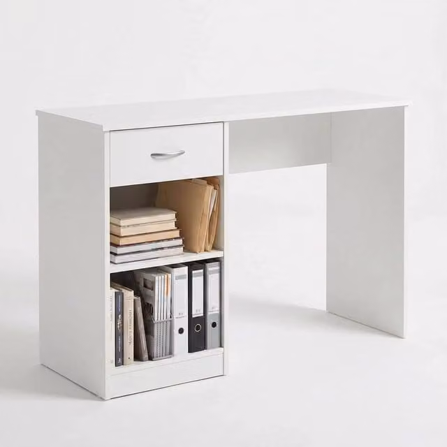 VOGREX White Modern Dressing Table and Writing Desk with 1 Drawer and 2 Shelves