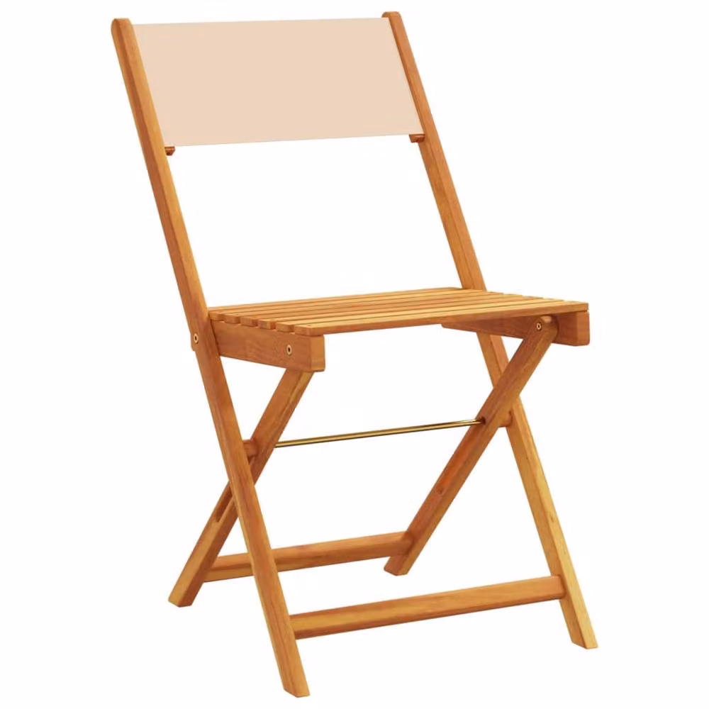 Berkfield Home Set of 8 Folding Garden Chairs in Beige Fabric and Acacia Solid Wood – 2