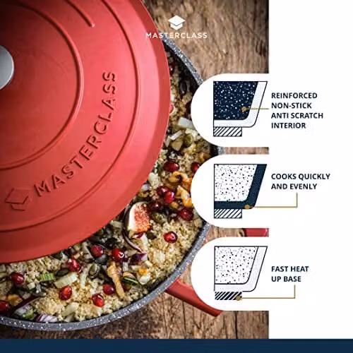 MasterClass Small Cast Aluminium Casserole Dish with Lid, Red, 2.5 l – 3