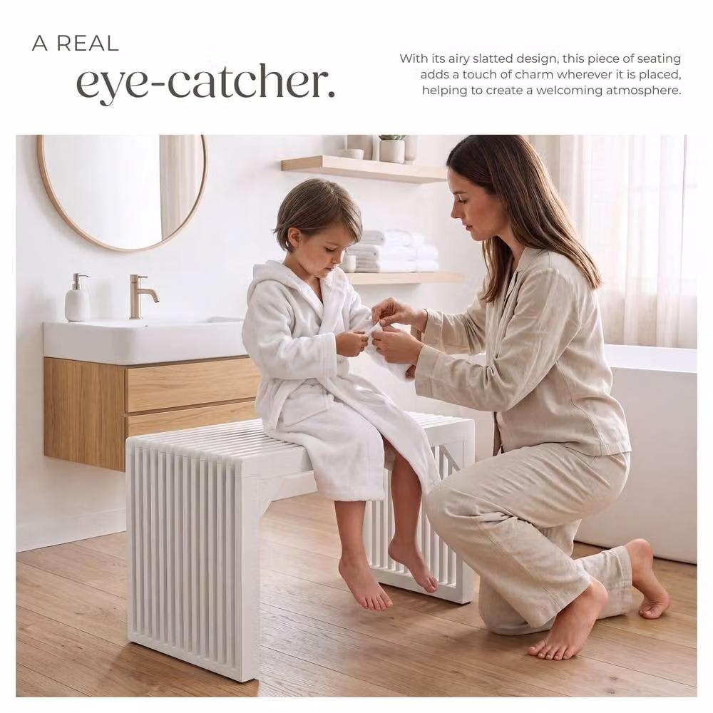 tectake Ribb Large Slatted Stool or Bench in White – 3