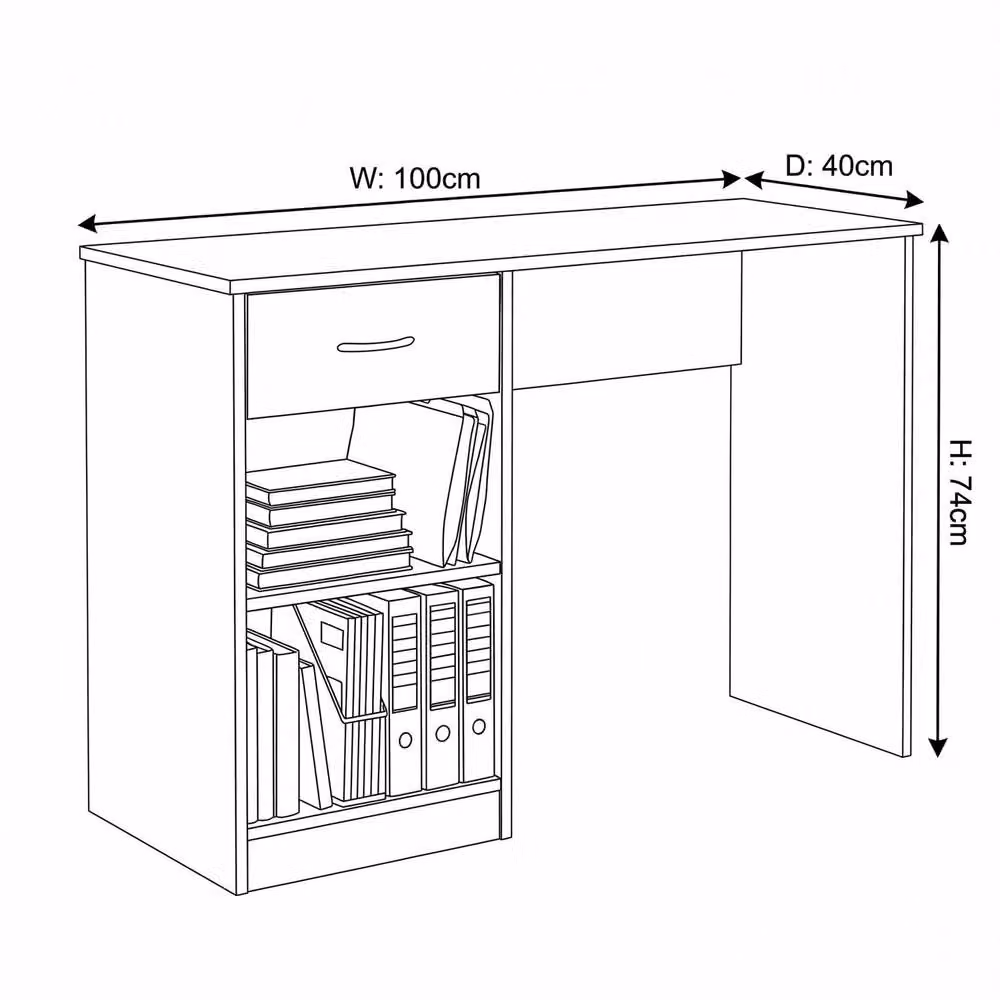 FWStyle Oak Writing Desk and Dressing Table in Brown with 1 Drawer and 2 Shelves – 4