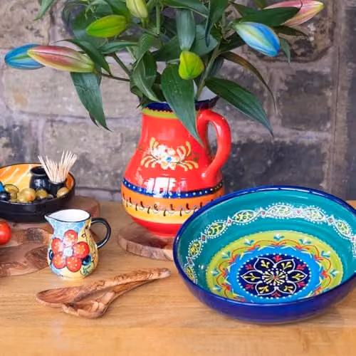 Verano Spanish Ceramics Hand Painted Blue and Red Floral Pattern Ceramic Serving Jug, 2L – 1