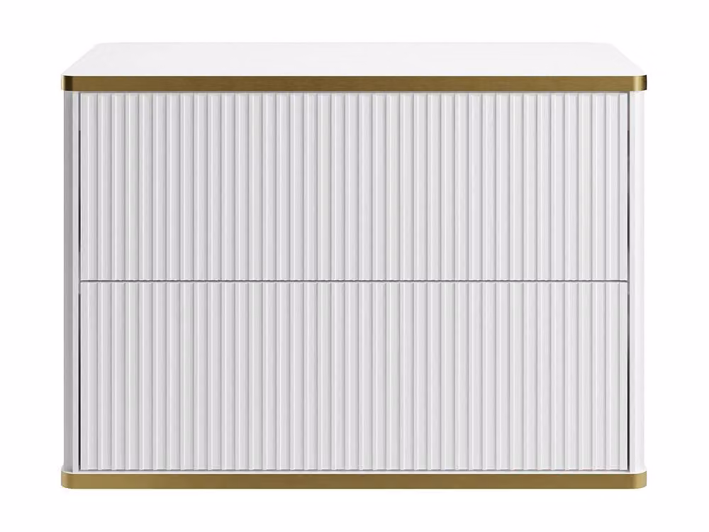 Vente-unique Wall-Mounted Ribbed Vanity Unit with Gold Edging, White – 2