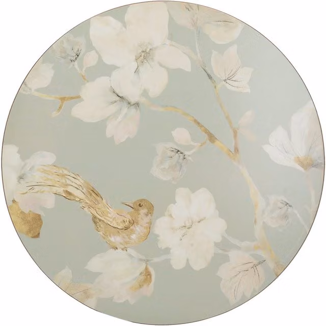Creative Tops Pack of 4 Round Floral Premium Placemats in Blue and Green with Non-Slip Cork Base