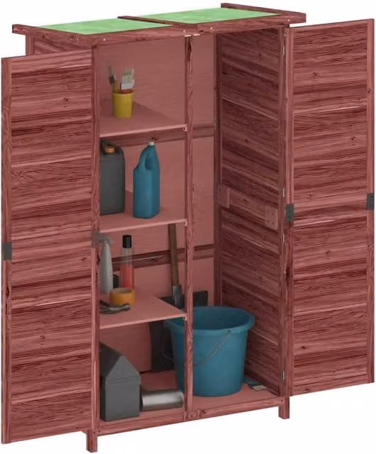 Berkfield Home Tall Garden Tool Shed in Rustic Brown Pine with Hinged Doors and Internal Shelves, W/D/H: 83 x 57 x 140 cm – 1