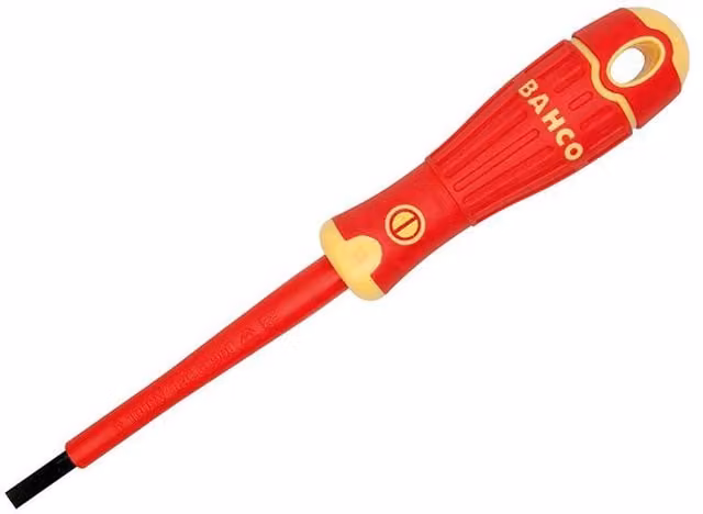Bahco Insulated Slotted Tip Screwdriver, Black and Red, 8.0 x 175 mm