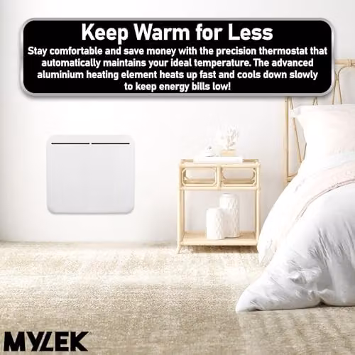 Mylek 1000W Electric Panel Radiator, White, Wall Mounted or Freestanding, W: 51.5 cm, H: 51.5 cm, D: 11.5 cm – 4