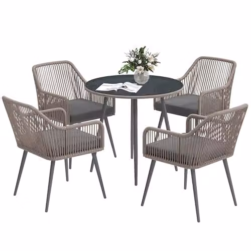 Outsunny 4 Seater Rattan Garden Dining Set in Brown