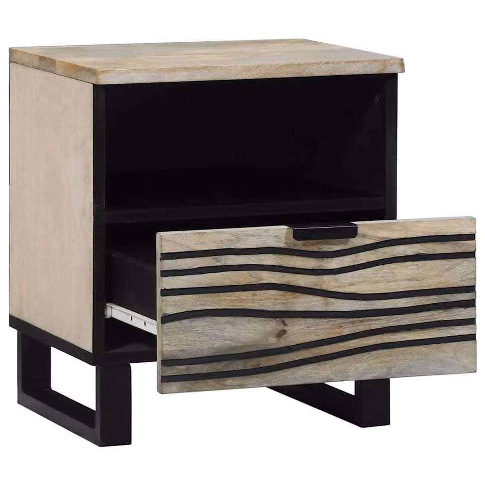 Berkfield Home Modern Bedside Table with Drawer in White and Black, W/D/H: 40 x 33 x 46 cm – 3