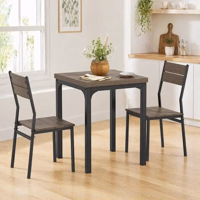 STILVORA Compact Dining Set with Steel Frame and MDF Laminate in Grey and Black – 1