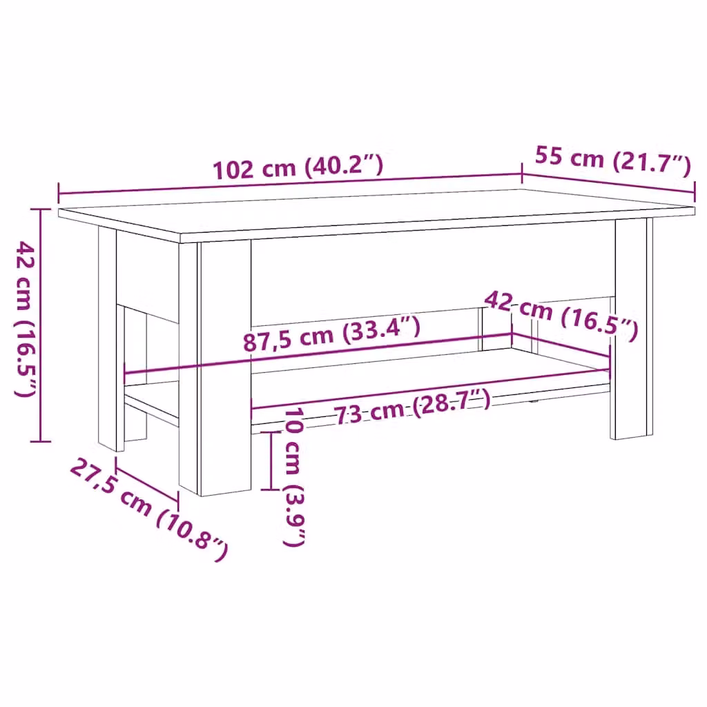 Berkfield Home Artisan Oak Coffee Table in Brown, W/D/H: 102 x 55 x 42 cm – 5