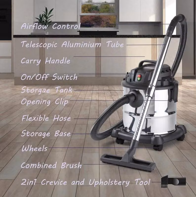 Daewoo 1000W Wet and Dry Cylinder Vacuum Cleaner with 20 Litre Dust Tank in Silver – 3