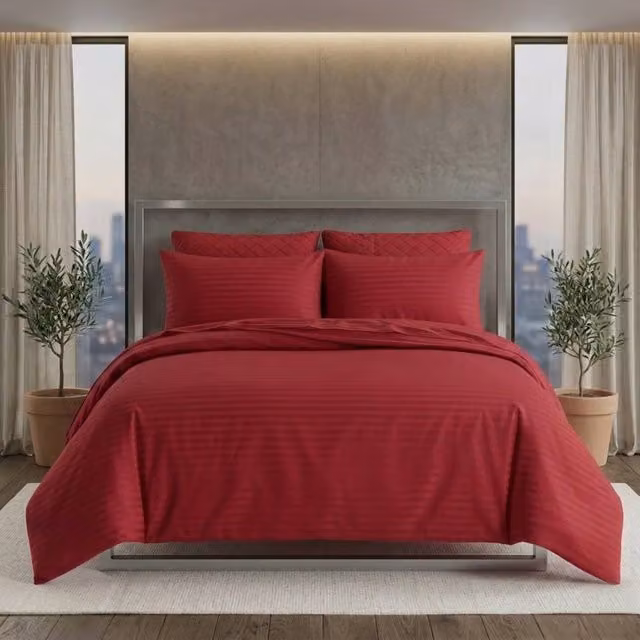 Snug City Red Satin Stripe Cotton Rich Duvet Cover Set, W/D/H: 200 x 200 cm – 1