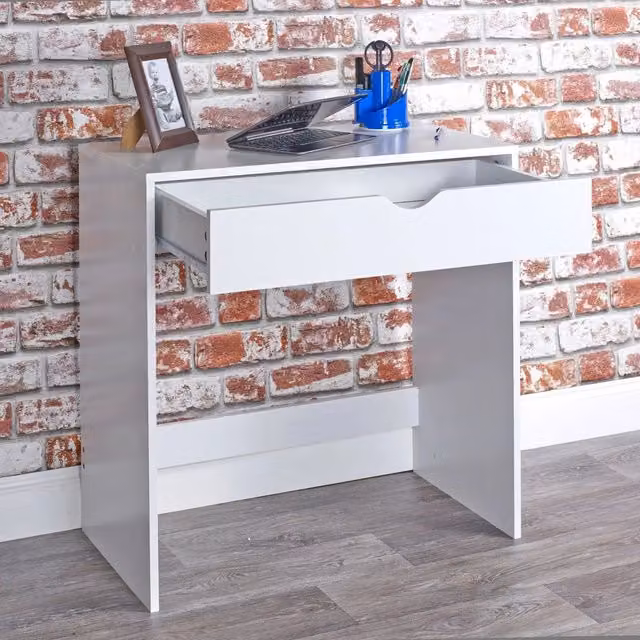 EONLION White Wooden Dressing Table and Computer Desk with Drawer