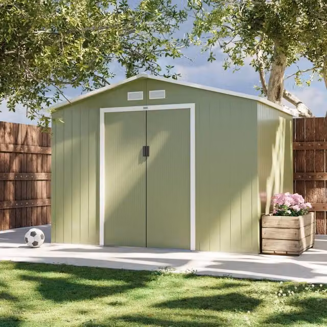 sweeek Metal Garden Shed in Green with 5.29m2 Floor Area and Anchoring Kit