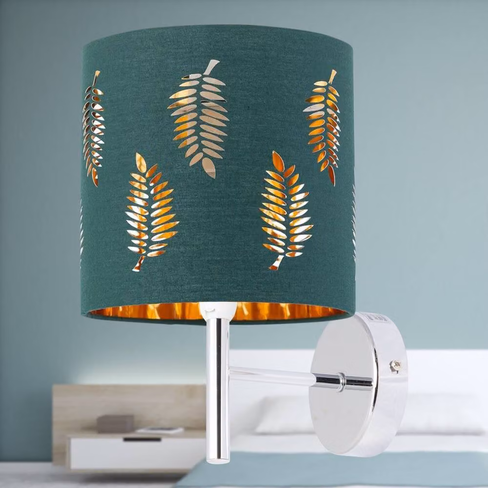 First Choice Lighting Brea Set of 2 Chrome Wall Lights with Green Fabric Shades – 4