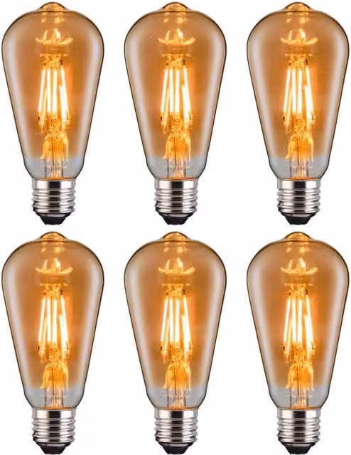 Ferretti ST64 Amber Vintage LED Straight Filament Dimmable E27 Bulb, Pack of 6
