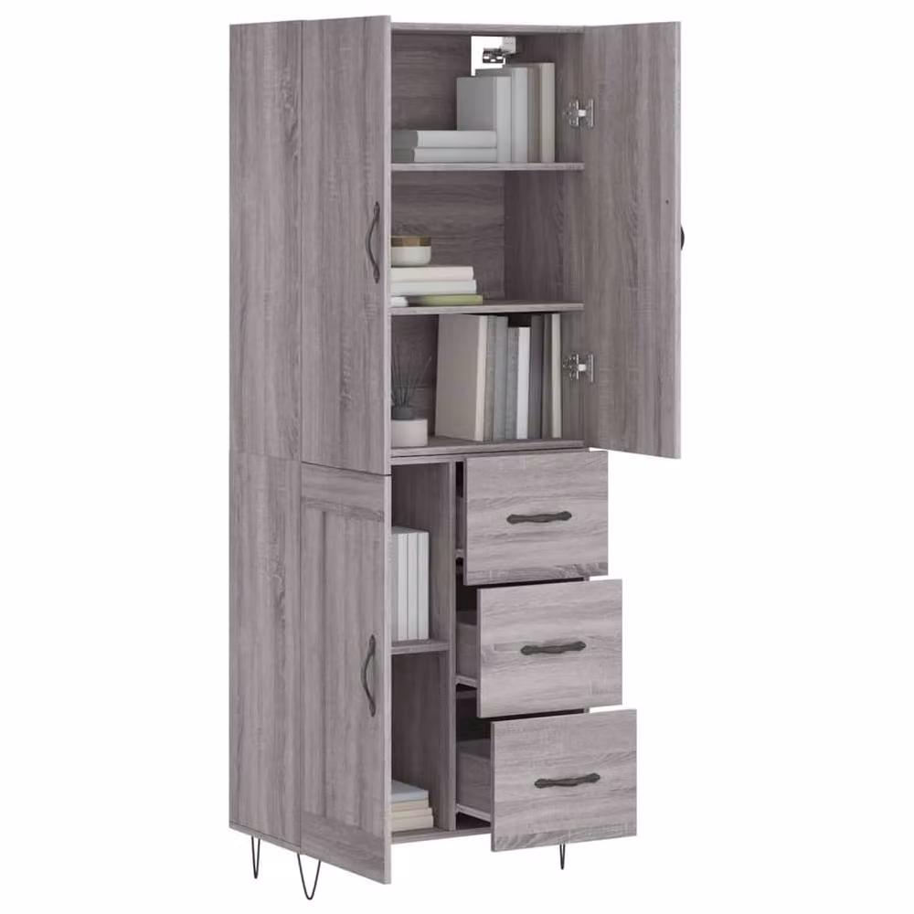 Berkfield Home Grey Sonoma Highboard in Engineered Wood, H 180 x W 69.5 x D 34 cm – 2