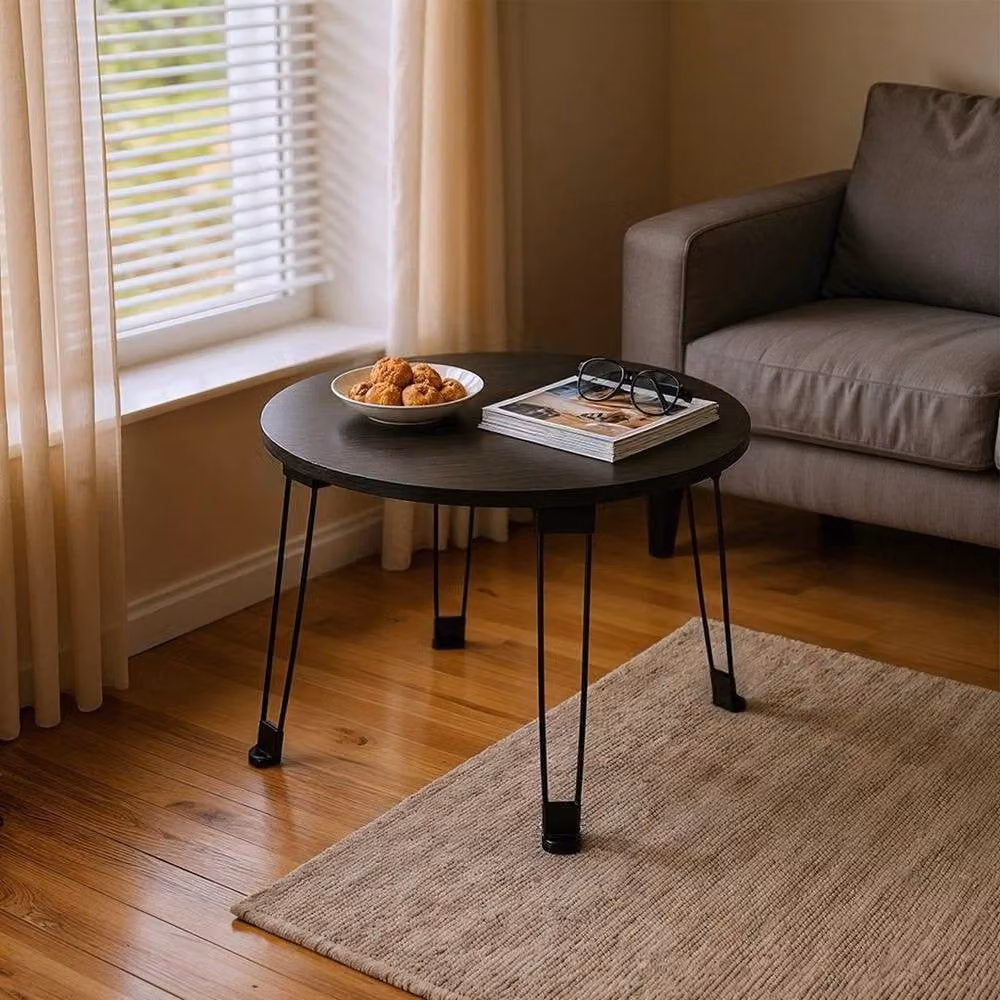 KORVIXA Dark Grey Folding Round Small Table for Bed, Sofa or Desk, Diameter: 100 cm – 2