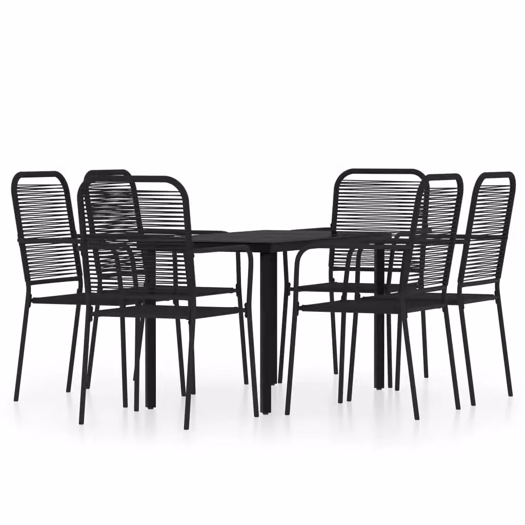 Berkfield Home 7 Piece Modern Garden Dining Set in Matt Black Powder Coated Steel and Glass – 2