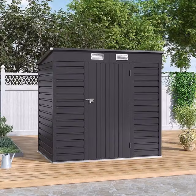 Lifeideas Metal Pent Garden Shed with Plastic Vents in Charcoal Black