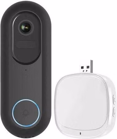 ENER-J Light Glow 1080P Wired and Wireless Video Doorbell Kit with 5200mAh Battery and USB Chime in Black