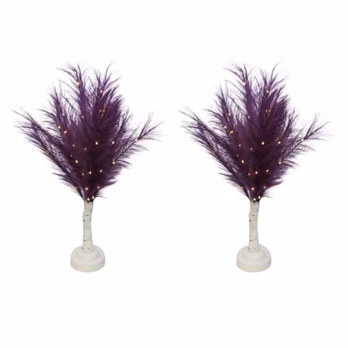 Shatchi 2-Piece Purple Feather Tree Table Lamp with Warm White LEDs, Height: 70 cm – 1