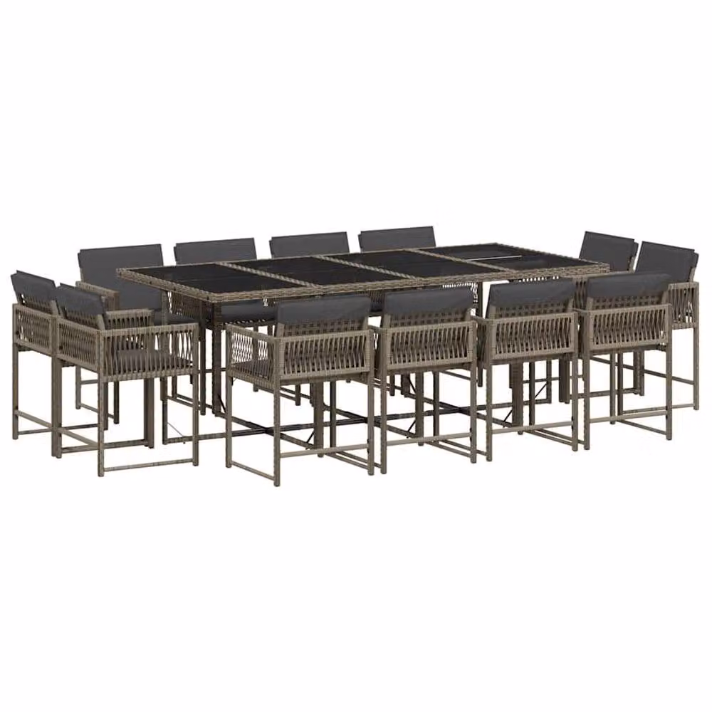 Berkfield Home 13 Piece Grey Poly Rattan Garden Dining Set with Cushions and Glass Tabletop – 2