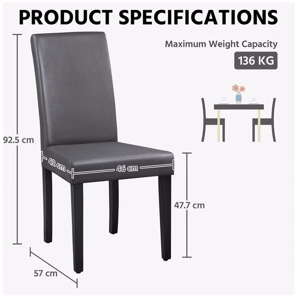 EONLION Set of 2 High Back Dining Chairs in Dark Grey Faux Leather with Rubberwood Legs – 2